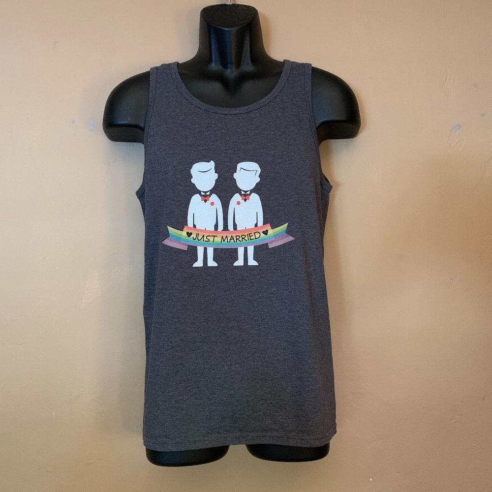Just Married Two Grooms Tank Top Small 100% cotton Gently worn
